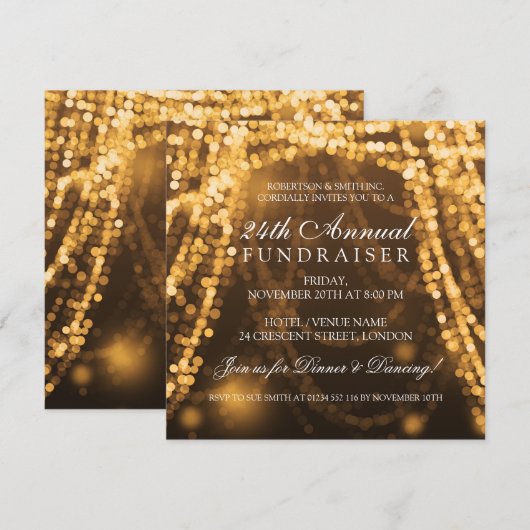String Lights Gold van Fundraiser Party Kaart (Voorkant / Achterkant)