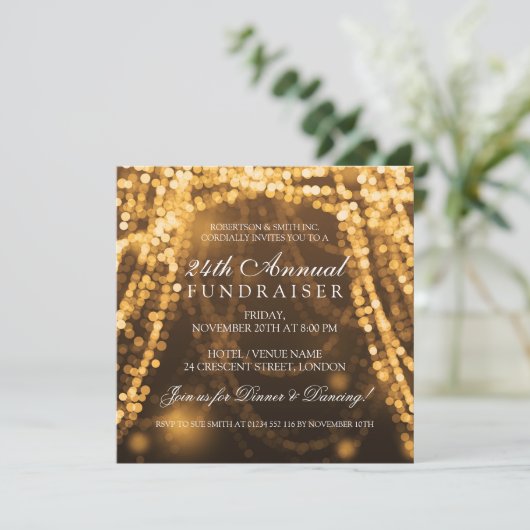 String Lights Gold van Fundraiser Party Kaart (Staand voorkant)