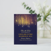 String Lights Goud Confetti Navy Save the Date Aankondigingskaart (Staand voorkant)