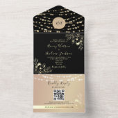 String Lights Goud en zwart Monogram Bruiloft All In One Uitnodiging (Binnen)