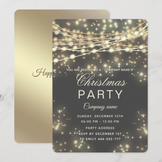 string lights gouden corporate kerstfeest Inv Kaart (Voorkant / Achterkant)