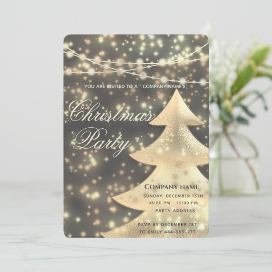 string lights gouden corporate kerstfeest Inv Kaart (Staand voorkant)