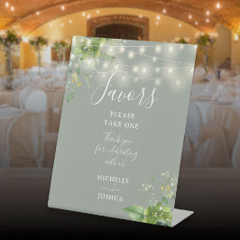 String Lights Greenery Botanical Sage Green Favors Reclamebord Met Voetstuk