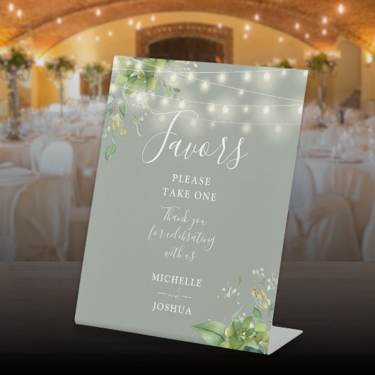 String Lights Greenery Botanical Sage Green Favors Reclamebord Met Voetstuk