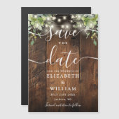 String Lights Greenery Wood Wedding Save The Date Magnetische Uitnodiging (Voorkant / Achterkant)