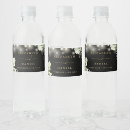 String Lights Groen Bloemen Zwart Goud Huwelijk Waterfles Etiket