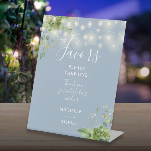 String Lights Groen Botanische Stoffige Blauwe Fav Reclamebord Met Voetstuk