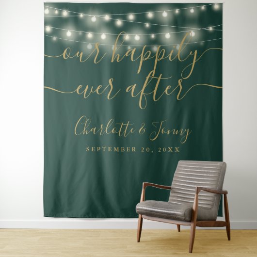 String Lights Groen Goud Bruiloft Foto Achtergrond Wandkleed (In situ)