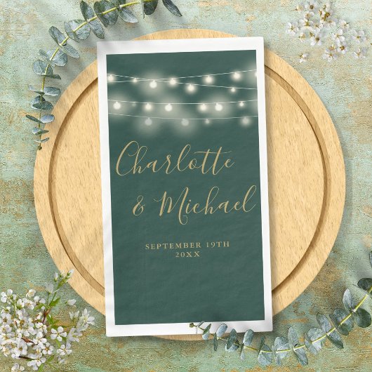 String Lights Groen Goud Handtekening Script Bruil Servet