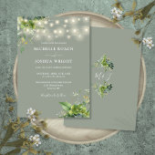 String Lights groen Monogram Sage Groene bruiloft Kaart