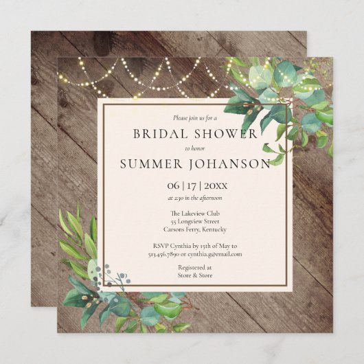 String Lights groen rustiek Vrijgezellenfeest Kaart (Voorkant / Achterkant)