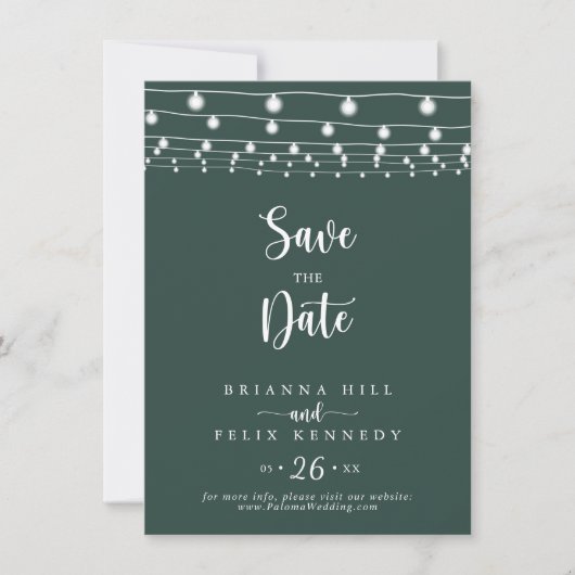 String Lights Groene Bruiloft Sla de datum op Save The Date (Voorkant)