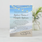 String Lights Harten in de Sand Beach bruiloft Kaart (Staand voorkant)