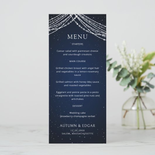 String Lights Hemelse bruiloft Menu (Staand voorkant)