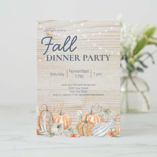 String Lights Herfst Dinner Party Pumpkin Kaart (Staand voorkant)