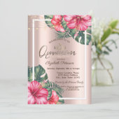 String Lights Hibuscus Roos Gold Quinceañera Kaart (Staand voorkant)