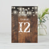 String Lights Horseshoes Barn Wood Table Number Kaart (Staand voorkant)