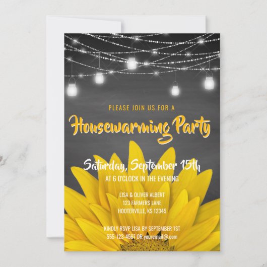 String Lights Housewarming Party Rustic Sunflower Kaart (Voorkant)