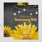 String Lights Housewarming Party Rustic Sunflower Kaart (Voorkant / Achterkant)