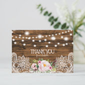 String Lights Hout Bloemen en Kant Dankjewel Kaart (Staand voorkant)