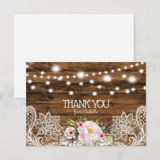 String Lights Hout Bloemen en Kant Dankjewel Kaart (Voorkant / Achterkant)