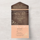 String Lights hout rustieke perzik bruiloft All In One Uitnodiging (Binnen)