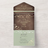 String Lights Hout Rustieke Sage Groen All In One Uitnodiging (Binnen)