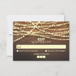 String Lights Houten Rustieke Bruiloft RSVP Kaart