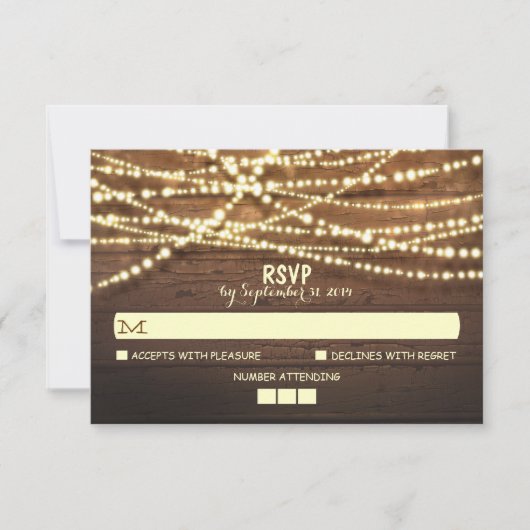 String Lights Houten Rustieke Bruiloft RSVP Kaart (Voorkant)