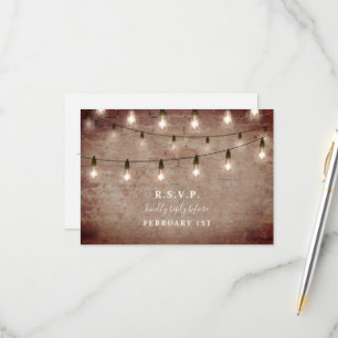  String Lights Industrial Brick Wedding RSVP Kaartje