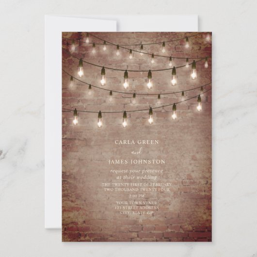 String Lights  Industriële Baksteen Bruiloft Kaart (Voorkant)