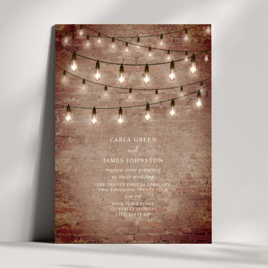 String Lights Industriële Baksteen Bruiloft Kaart