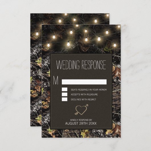 String Lights + Jacht Camo Bruiloft RSVP Kaarten (Voorkant / Achterkant)