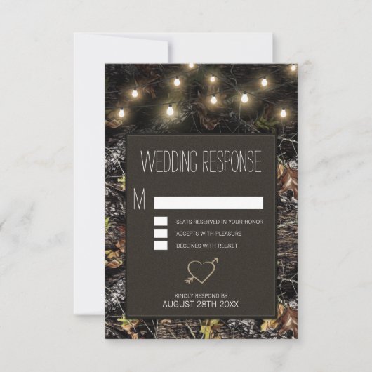 String Lights + Jacht Camo Bruiloft RSVP Kaarten Kaartje (Voorkant)