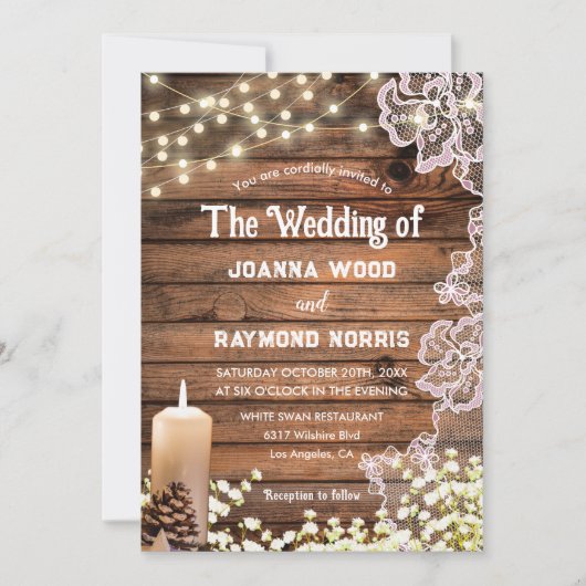 String Lights Kaarsen & Kant betoverende bruiloft Kaart (Voorkant)