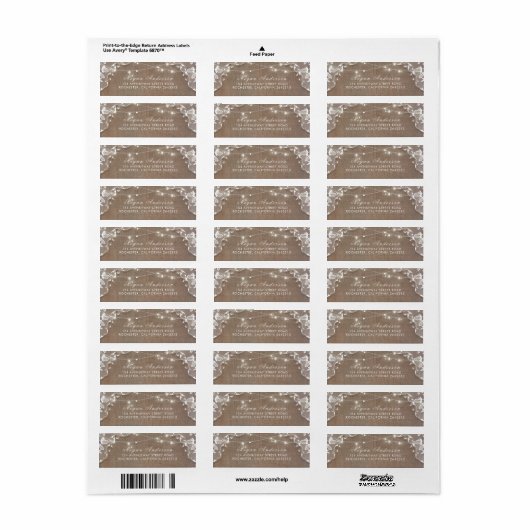String Lights Kant en Burlap Rustiek Elegant Etiket (Full Sheet)