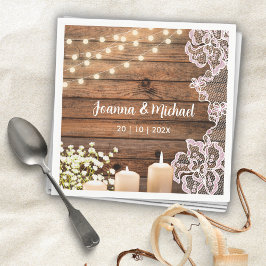 String Lights Kant Mr. en Mrs Rustic Wood Wedding Servet