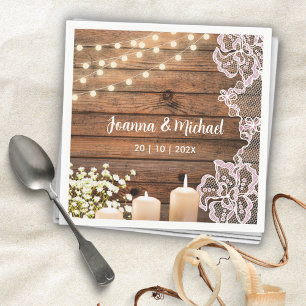 String Lights Kant Mr. en Mrs Rustic Wood Wedding Servet