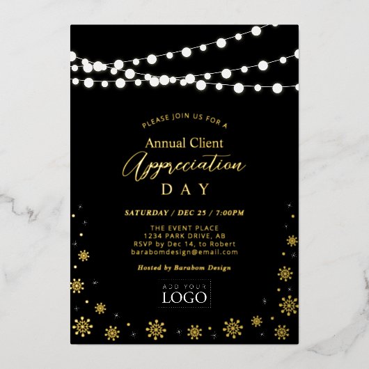 String Lights | Klantwaardering Partij Logo Folie Uitnodiging (Voorkant)