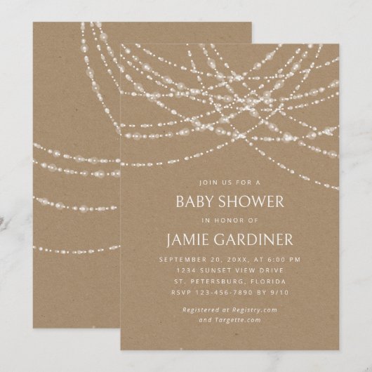 String Lights Kraft Baby shower genderneutraal Kaart (Voorkant / Achterkant)