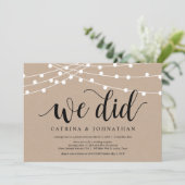 String Lights Kraft, Black font, Wedding Elopement Kaart (Staand voorkant)
