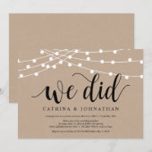 String Lights Kraft, Black font, Wedding Elopement Kaart (Voorkant / Achterkant)