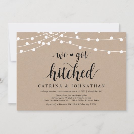 String Lights Kraft, Black font, Wedding Elopement Kaart (Voorkant)