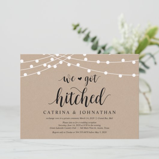 String Lights Kraft, Black font, Wedding Elopement Kaart (Staand voorkant)