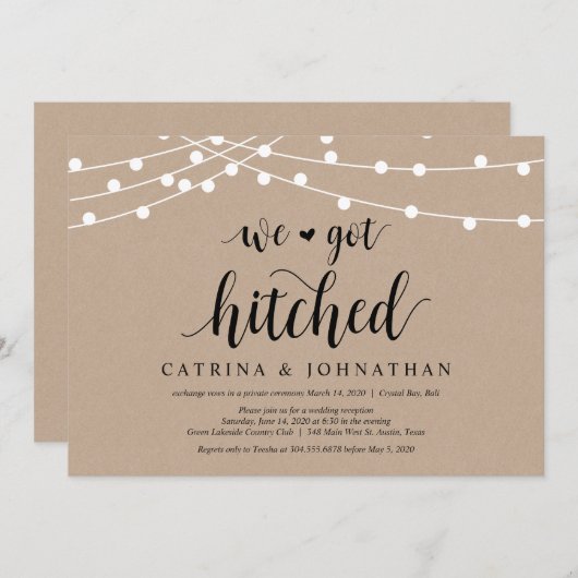 String Lights Kraft, Black font, Wedding Elopement Kaart (Voorkant / Achterkant)