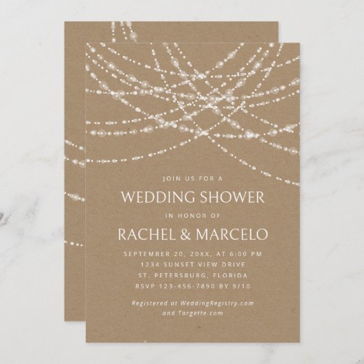 String Lights Kraft Paren Trouwdouche Kaart (Voorkant / Achterkant)