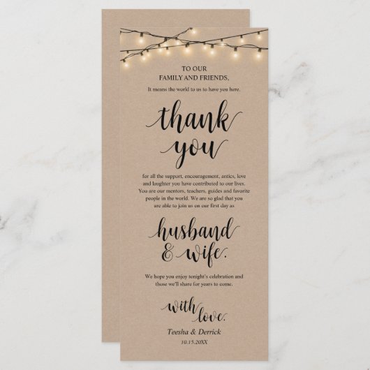 String Lights Kraft, Plaats instelling Dank u kaar Programmakaart (Voorkant / Achterkant)