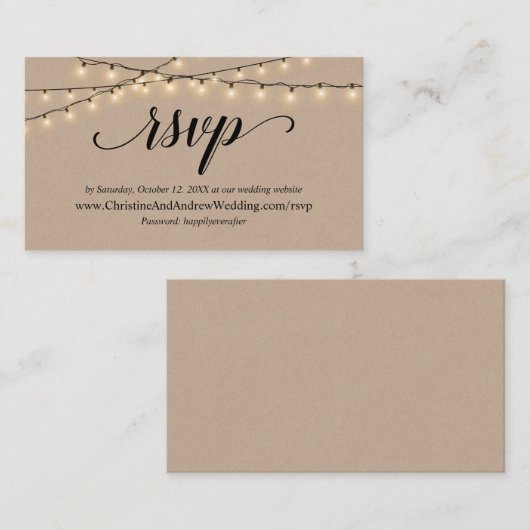 String Lights Kraft, RSVP-antwoordkaart Informatiekaartje (Voorkant / Achterkant)