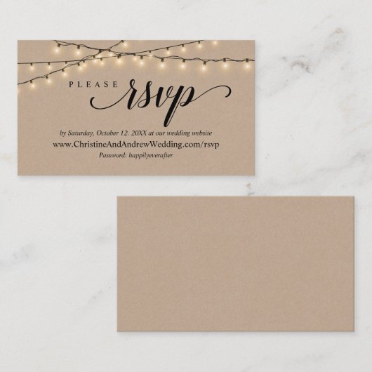 String Lights Kraft, RSVP-antwoordkaart Informatiekaartje (Voorkant / Achterkant)