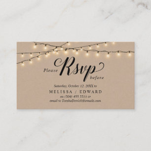String Lights Kraft, zwart script, RSVP-reactie Informatiekaartje